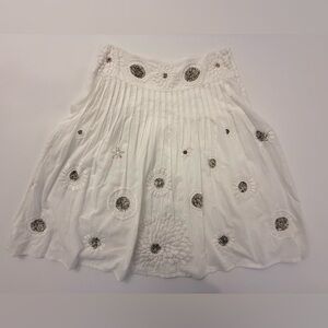 Alberto Makali White Embroidered Beaded Skirt Pleated Cottagecore Boho Feminine